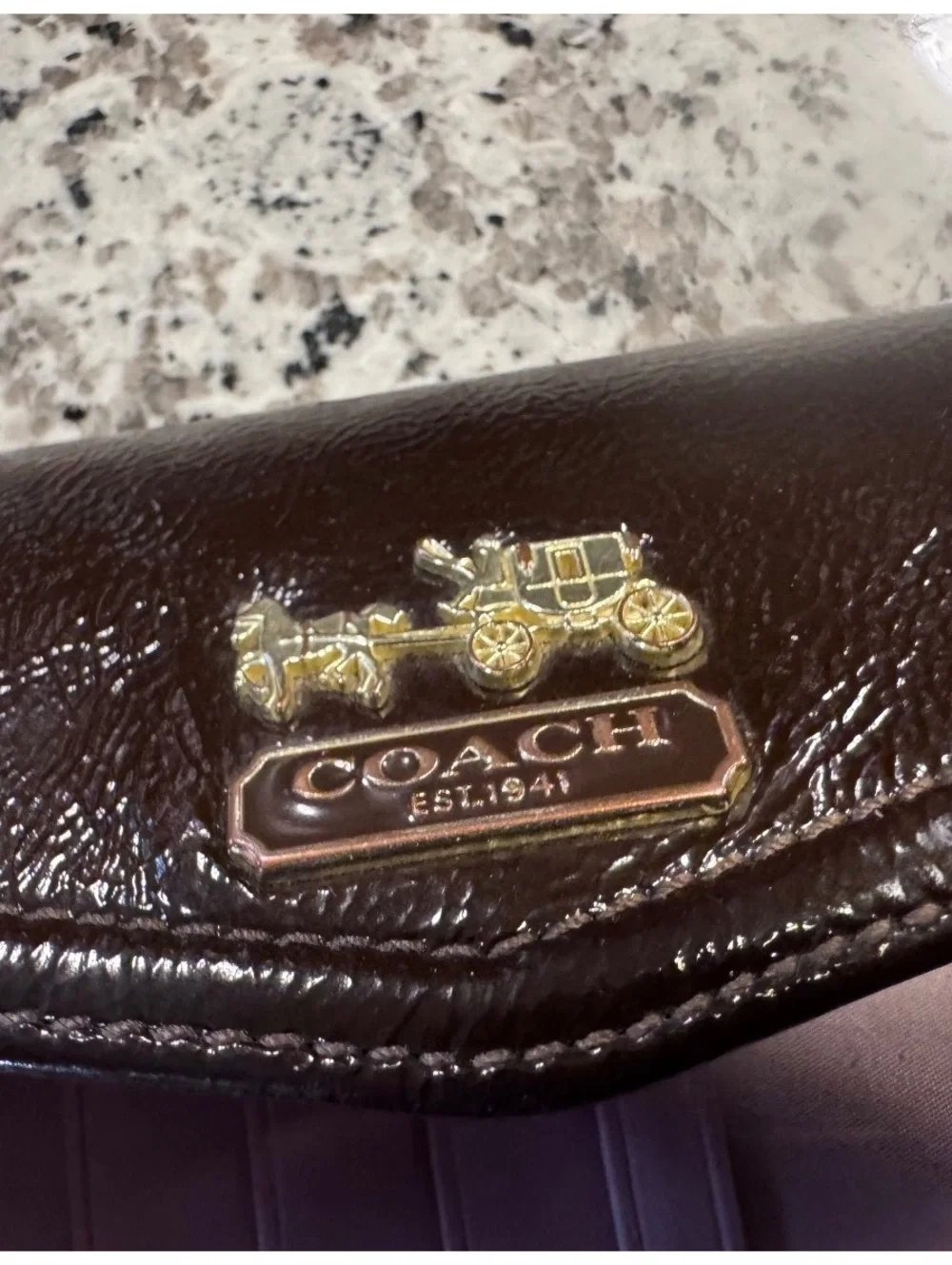 Coach Signature Brown Canvas Patent Leather Checkbook Wallet Long Clutch